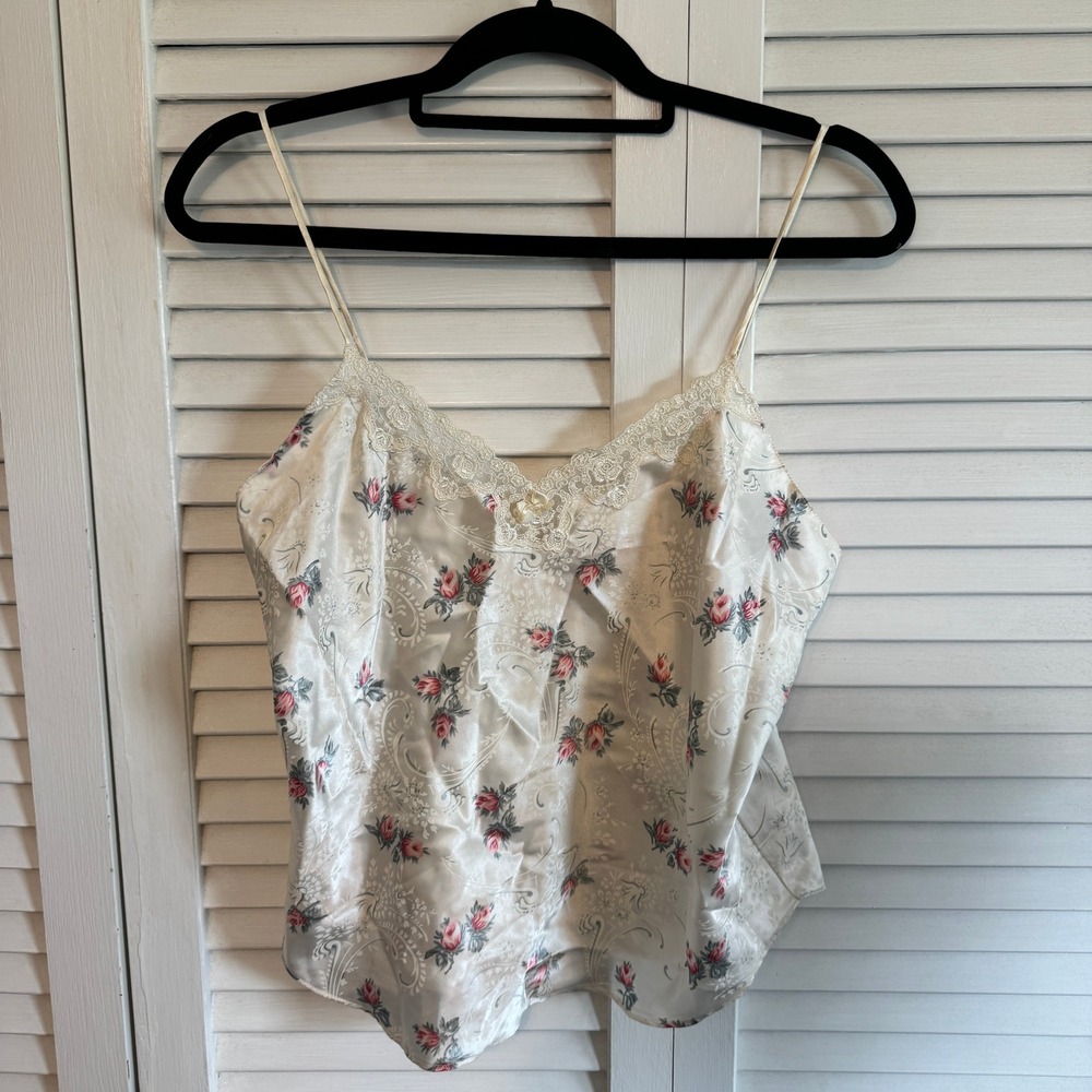 Inner Most Camisole Floral Paisley Lace Small Ivory Womens Vintage 90s Satin Top